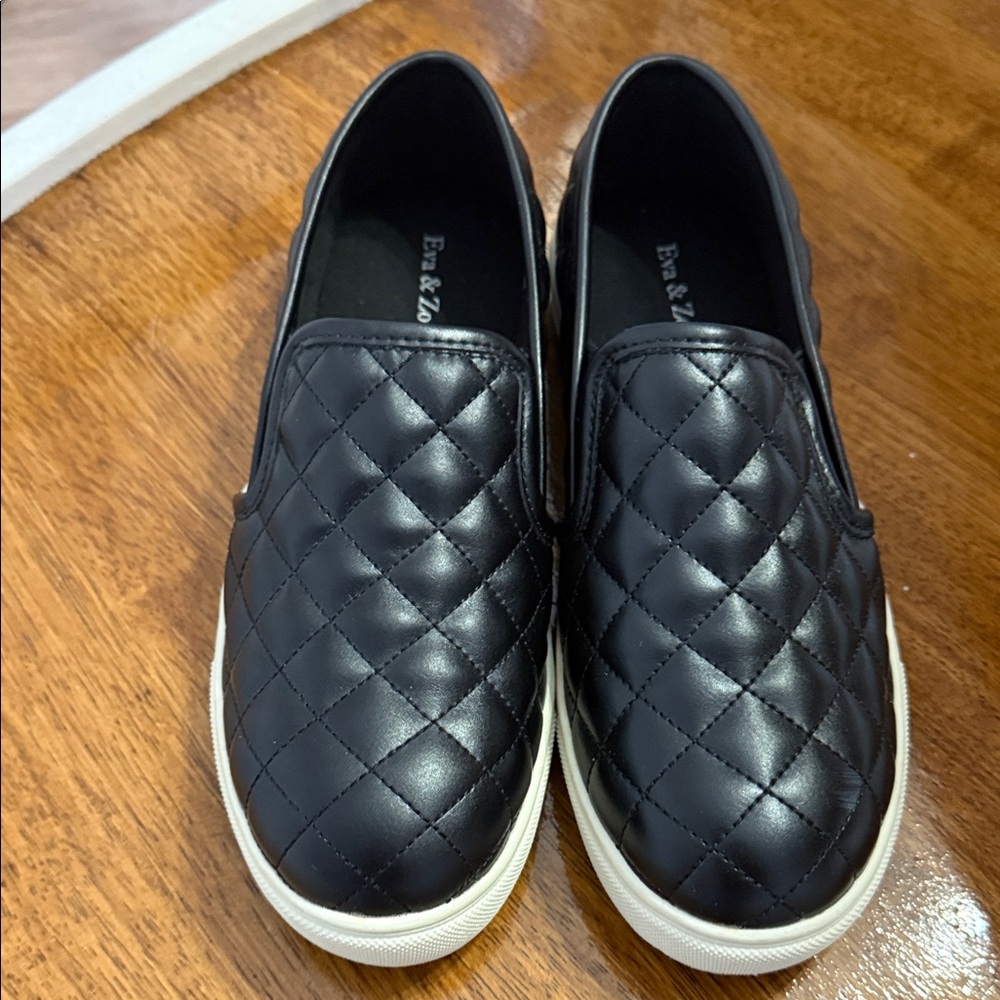 Eva & Zoe Quilted Black Slip-On Loafers